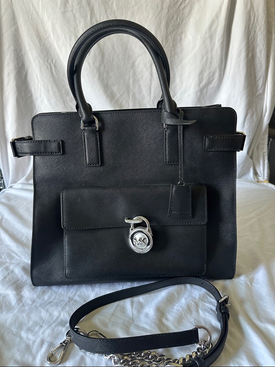 Michael Kors Handbags - Michael Kors Black Leather Top-Handle Satchel with Silver Hardware